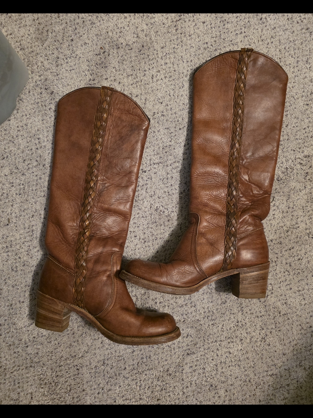 Frye Vintage Braided-Trim Tall Boots - Cognac Brown - Picture 5 of 9